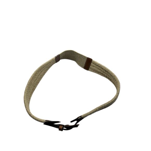J. Jill Belt Woven Stretch Wood Buckle Leather Trim Brown Size M/L - Picture 1 of 8